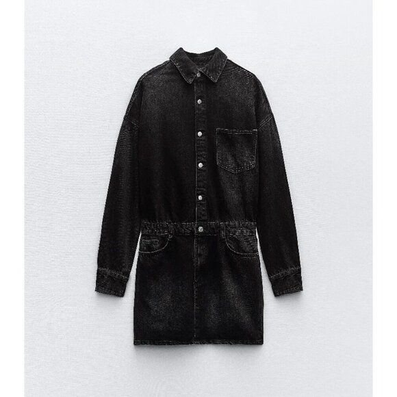 NWOT Zara black denim mini shirt dress, XS - Picture 4 of 9